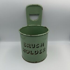 Vintage Green Enamel Ware Hanging Brush Holder